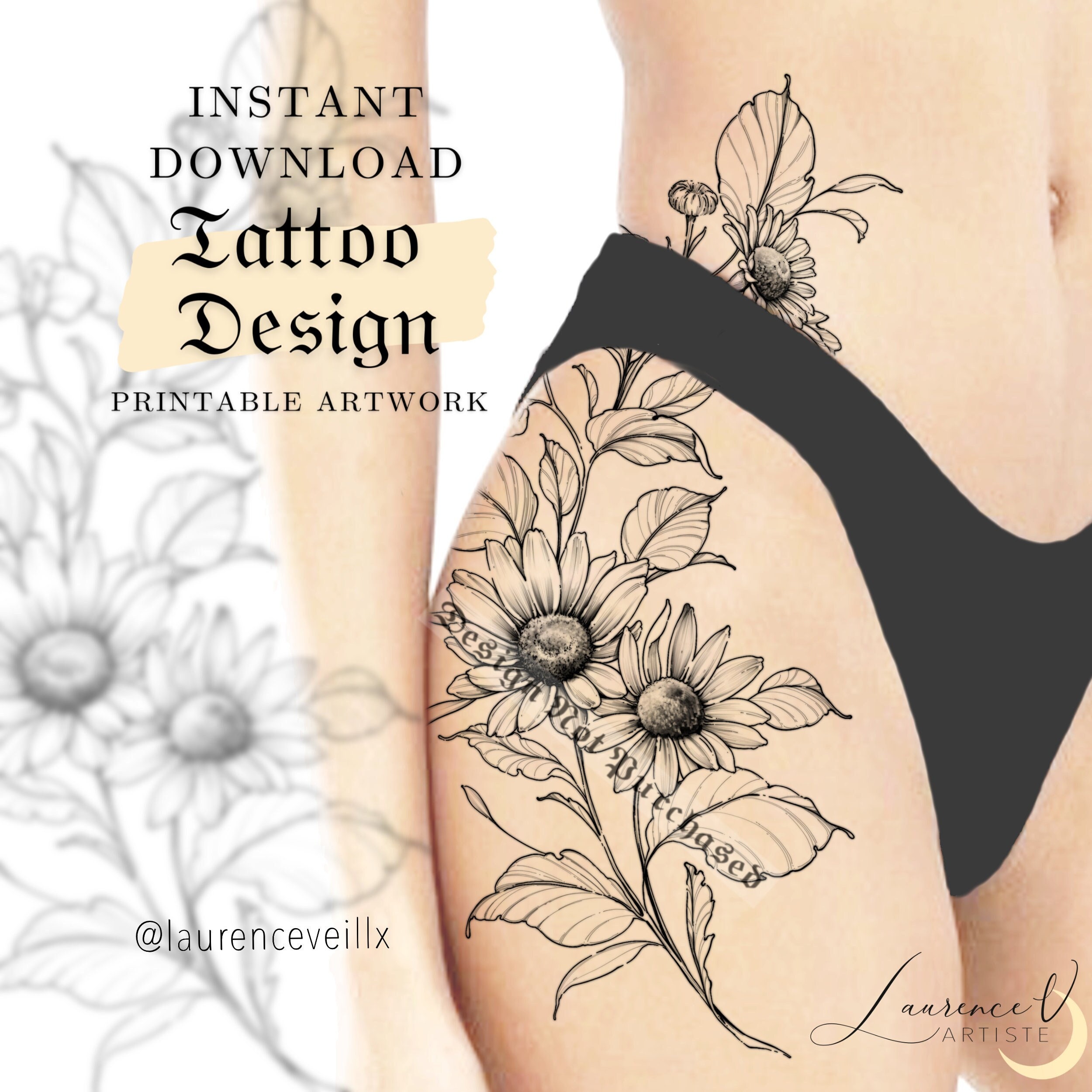 April Birth Flowers Tattoo Design Women | March Daisy Sweet Pea Birth Flower  Bouquet Tattoo Drawing Stamps | Tattoo Stencil Flash Outline - Etsy, image size:2500x2500