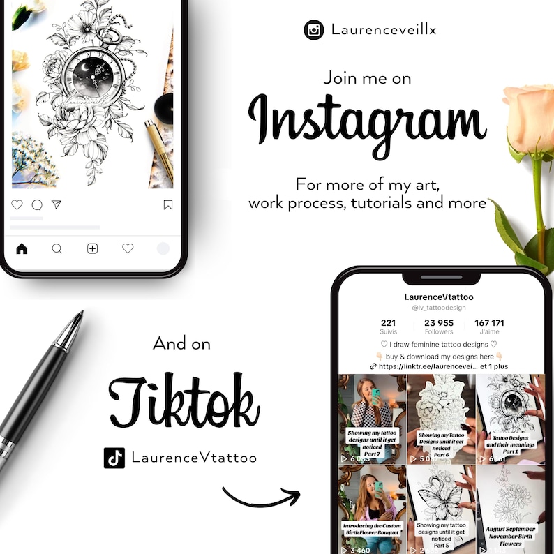 Custom Birth Month Flower Bouquet | Line Art Tattoo | Personalized Family Kids Grandma Birth Flowers | Gift for Mom Dad | DIGITAL DESIGN image 12