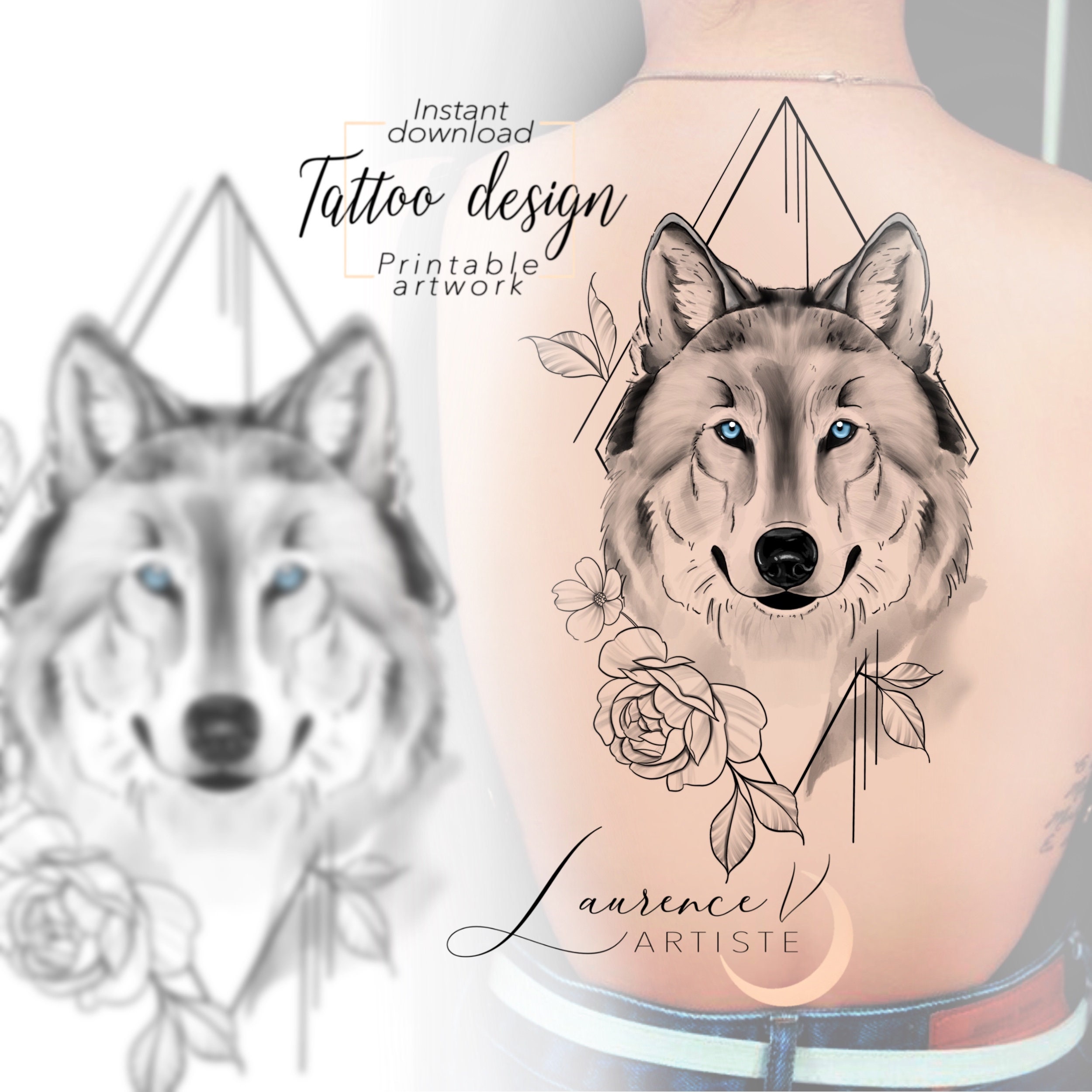 Diseño de tatuajes Descarga instantánea de lobos y flores - Etsy España