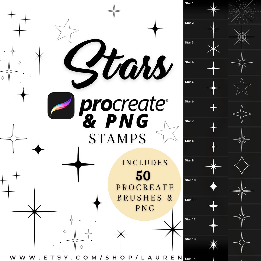 Procreate Brushes Stamps and PNG Files | Star Sparkle Celestial Galaxy ...