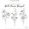 Custom Birth Month Flower Bouquet | Line Art Tattoo | Personalized Family Kids Grandma Birth Flowers | Gift for Mom Dad | DIGITAL DESIGN