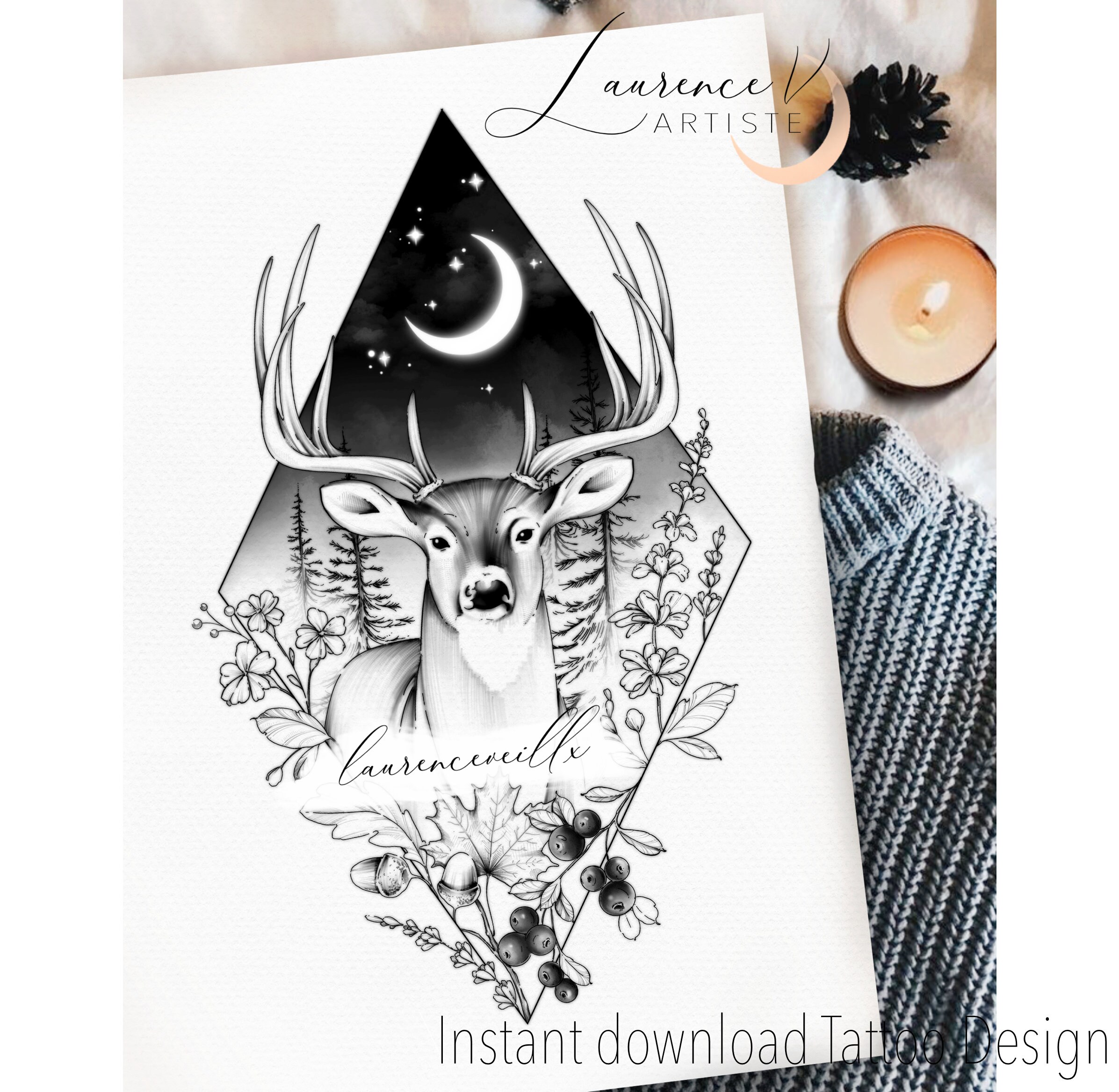 Instant Download Tattoo Design Deer Starry Night Sky and - Etsy Instant Download Tattoo Design Deer Starry Night Sky and - Etsy