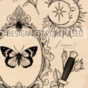 FLASH Design de tatouage Tattoo flash sheet Dessin pour tatouage à imprimer Design numérique Tatouage floral féminin délicat image 4