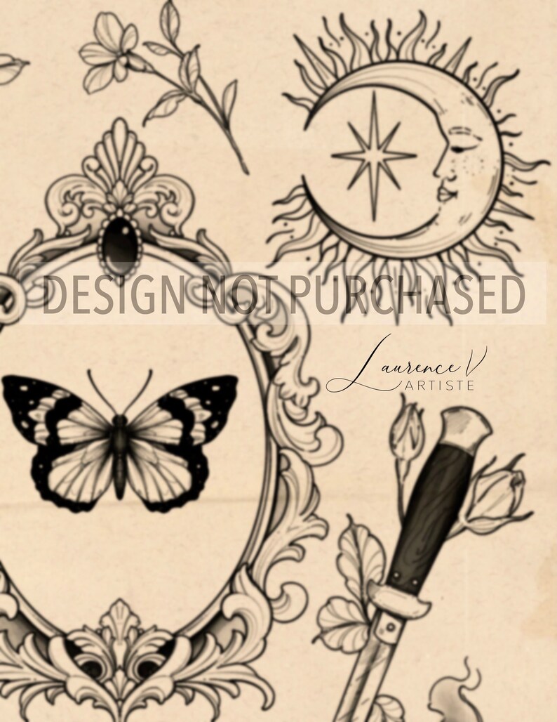 FLASH Design de tatouage Tattoo flash sheet Dessin pour tatouage à imprimer Design numérique Tatouage floral féminin délicat image 4