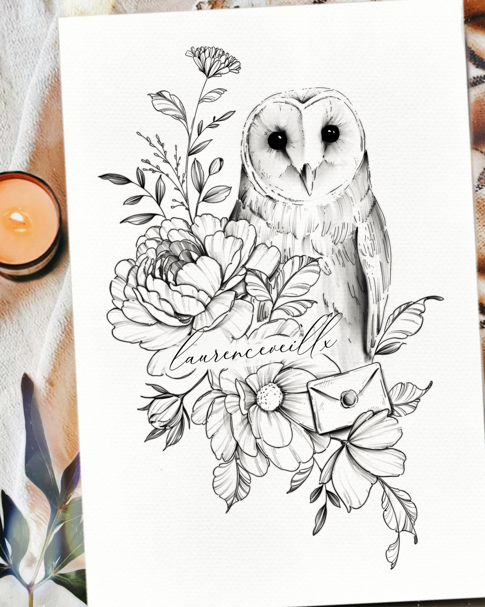 Owl Tattoo Design for Women | Wizard Flower Floral Tattoo Drawing ...