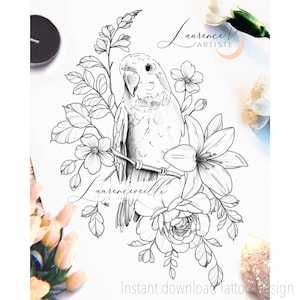 Diseño de tatuajes| Descarga instantánea| Inseparable, peonía y lirio | Plantilla de tatuajes