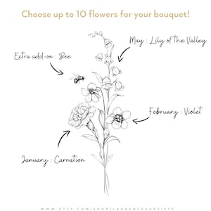 custom birth month flower bouquet tattoo commission personalized gift family kid grandma birth month flower gift for mom dad fathers day line art tattoo design floral clipart commercial use january february march april may june july august september