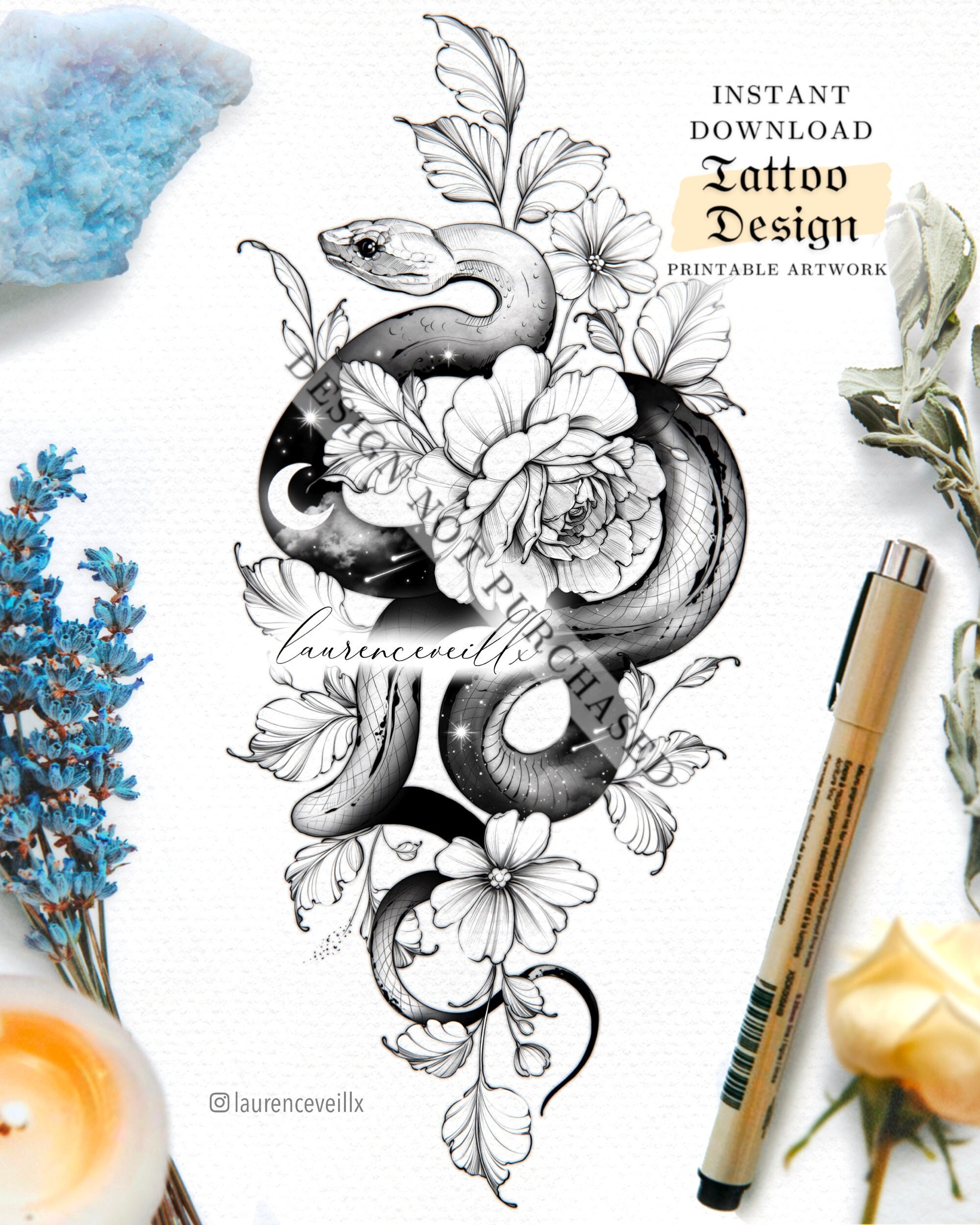 Tattoo Design Ideas for Women Drawing Stencil Outline - Etsy Singapore