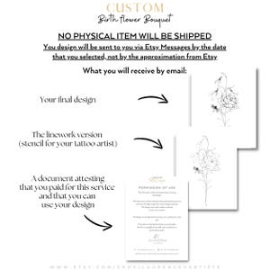 Custom Birth Month Flower Bouquet | Line Art Tattoo | Personalized Family Kids Grandma Birth Flowers | Gift for Mom Dad | DIGITAL DESIGN image 3