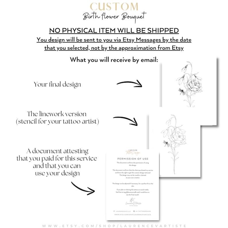 Custom Birth Month Flower Bouquet | Line Art Tattoo | Personalized Family Kids Grandma Birth Flowers | Gift for Mom Dad | DIGITAL DESIGN image 3