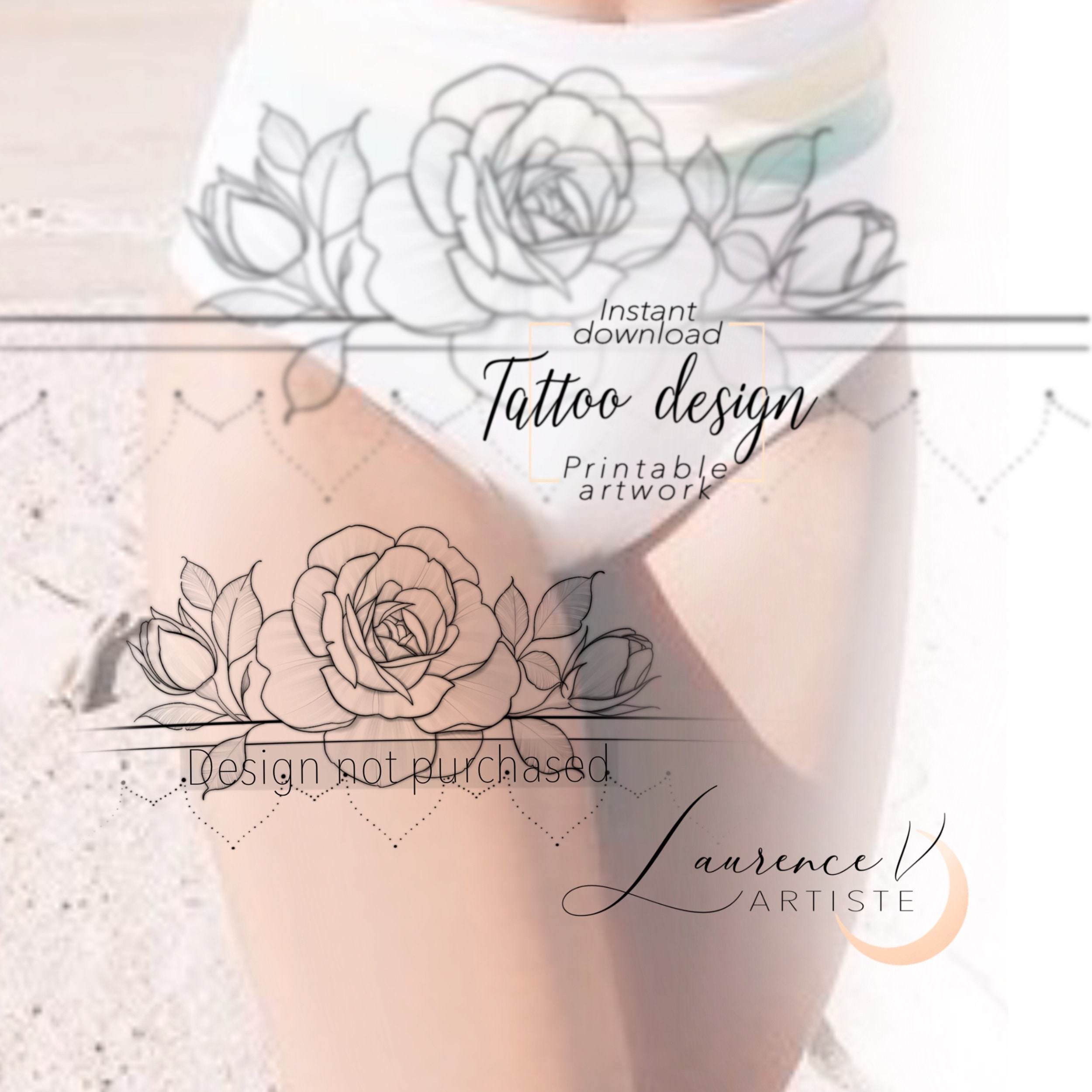 Rose Tattoo Design for Women Digital Download Tattoo Stencil - Etsy