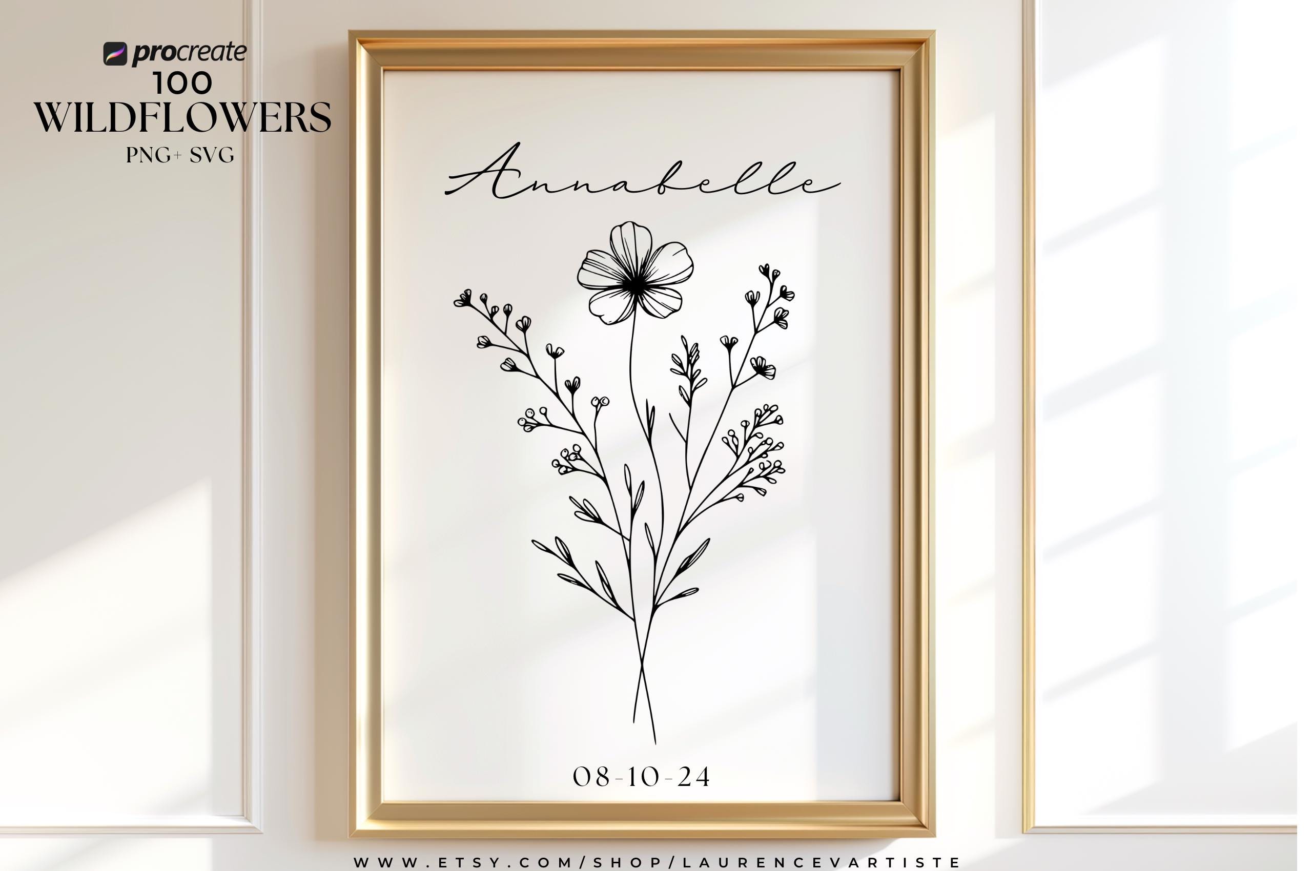 100 Wildflower Procreate Tattoo Brushes Stamp PNG SVG Bundle | Flower ...