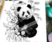 Tattoo Design Ideas for Women | Download Drawing Stencil Outline | Panda Animal Magnolia Tree Blossom | Half Sleeve Thigh Hip Female Tattoo
