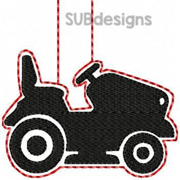 Riding mower snap tab design in the hoop embroidery embroider keychain keyfob key chain fob gift man grass cutter weed eater yard lawn tool