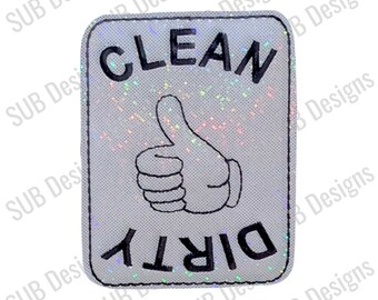 Reinigen schmutzig Daumen hoch runter Abwasch Schild im Stickrahmen Stickmuster Stickdatei Stop Landhaus einfach schlicht Magnet oversized Filzbild