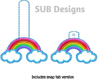Regenbogen Snap Tab Lasche Stickdatei, Stickdatei, Schlüsselanhänger