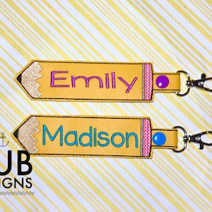 Pencil blank snap tab design in the hoop embroidery embroider keychain keyfob key chain fob teacher heart school appreciation pen teach 5x7