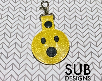 Emoji open mouth snap tab design in the hoop embroidery embroider keychain keyfob key chain fob smile smiling laugh face cry shocked shock