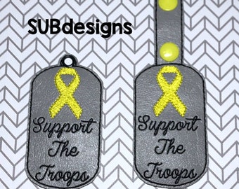 Unterstützen Sie die Truppen Snap Tab Design in der Stickrahmen Stickerei besticken Schlüsselanhänger Keyfob Fob Militär Militär Soldaten Sailor Marine Flieger Dogtag