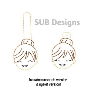 girl mom bun hair snap tab design in the hoop embroidery embroider keychain keyfob key fob name mom mommy mama momma grandma mother female