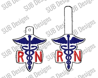 RN Registered Nurse medical staff snap tab design in the hoop embroidery embroider keychain keyfob key fob symbol nurse doctor lpn cna badge