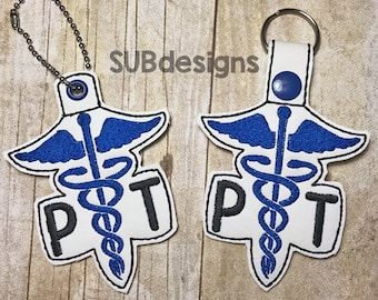 Physiotherapeut PT Caduceus bestickter Schlüsselbund (digitaler Download)