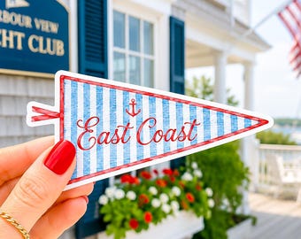East Coast Pennant Sticker | Coastal Preppy Vinyl Decal | Seersucker Nautical Flag Sticker | Yacht Club Aesthetic | Nantucket Cape Cod Coast