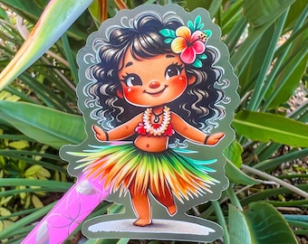 Pegatina de chica hula inspirada en Moana, Disney Island, linda bailarina de hula Stanley, calcomanía para vaso, chica hawaiana, verano tropical