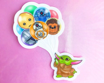 Baby Alien Sticker | Mickey Balloon Sticker | Star Wars Mandalorian Disney | Laptop Decal cell phone case water bottle sticker