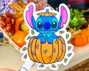 Pegatina de Stitch Pumpkin / Fiesta de Halloween de Disney, calcomanía para portátil