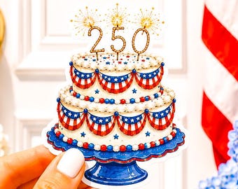 Americana 250 Cake Sticker | Patriotic Watercolor Vinyl Decal | Coastal Fourth of July Sticker | Nantucket Americana Summer