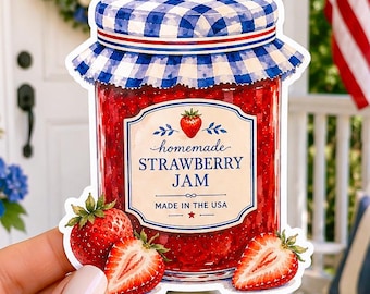 Americana Strawberry Jam Sticker | Coastal Preppy Patriotic Decal | Cape Cod Summer Watercolor Vinyl Sticker | Made in the USA
