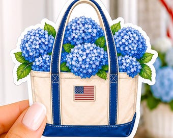 Hydrangea Boat Tote Sticker, America 250 Coastal Americana Decal, Nantucket Preppy Tote Bag Vinyl, Patriotic Hydrangea Sticker, Grandmillenn