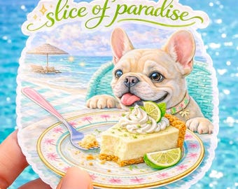 Pegatina de bulldog francés con diseño de tarta de lima / Vinilo adhesivo para perro playero costero (7,6 cm)