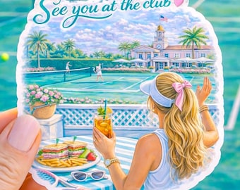 Pegatina de club de campo de tenis / Calcomanía estilo de vida veraniego preppy de Palm Beach (3 pulgadas)