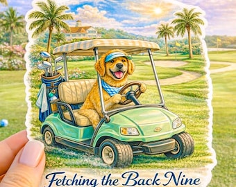 Pegatina para carrito de golf con diseño de Golden Retriever / Calcomanía de vinilo impermeable (3 pulgadas)