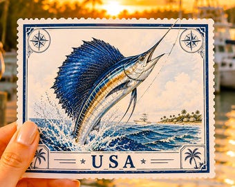 Sailfish Sticker | Fishing Gift for Men | Father’s Day Gift for Dad | Florida Fishing Decal | Marlin Art Sticker | Fisherman Gift | USA Co