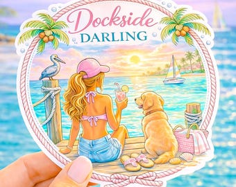 Pegatina Dockside Darling / Calcomanía Preppy Coastal Boat Life (vinilo impermeable de 7,6 cm)