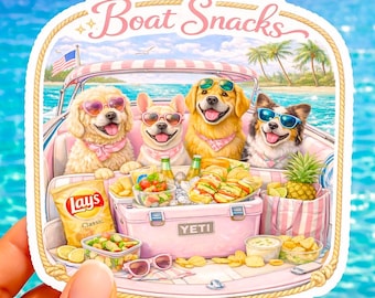 Pegatina Perros Navegantes / Vinilo Adhesivo de Aperitivos Rosas para Barcos, Tema Vida en Lagos Costeros