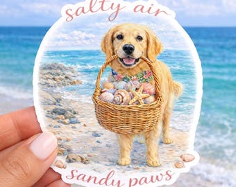 Pegatina de Golden Retriever para la playa / Calcomanía de perro con arena y aire salado
