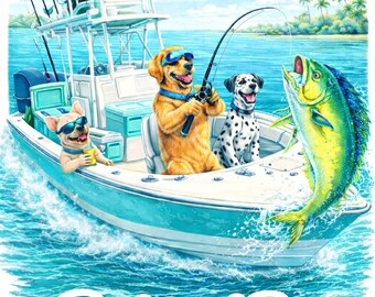 Pegatina de pesca Florida Good Boys, pegatina divertida de perro pescador, calcomanía de mahi mahi para barco, regalo para pescador, pegatina para nevera Yeti, pesca costera