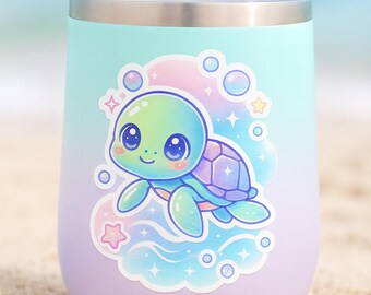Cute Sea Turtle Vinyl Sticker | Pastel Ocean Turtle Decal | Waterproof, Weatherproof, Dishwasher Safe | Pink Bubble Paperie Kawaii Beach Sti