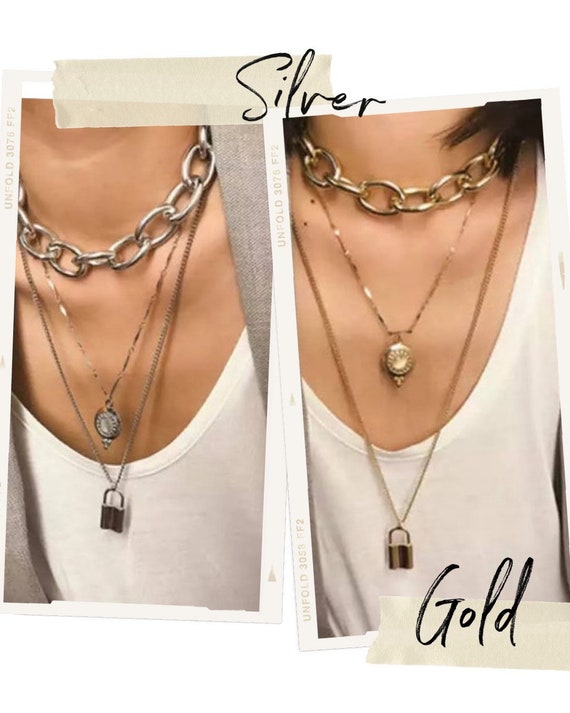 Layered padlock sale necklace