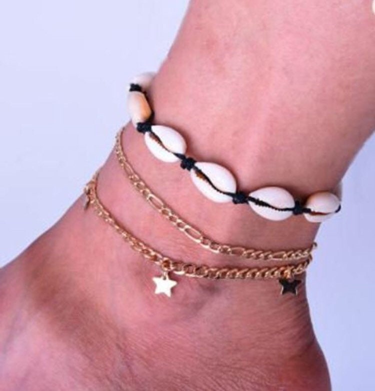 Anklets Multilayer Anklet Dainty Anklet Shell Anklet Etsy