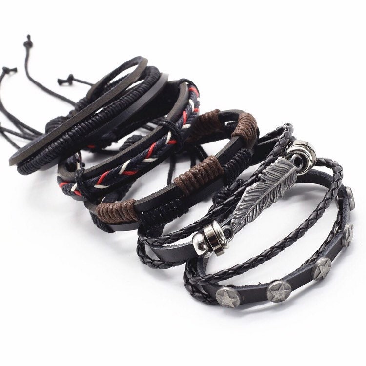 Wide bracelet for man 5 bracelets 5 wide bracelt leather | Etsy