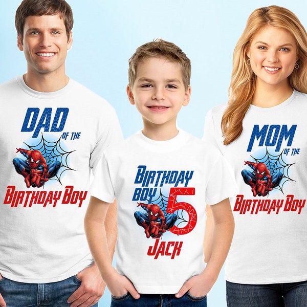 Superhelden-Geburtstag, Spiderman-Namensalter, Spiderman-T-Shirts, individuelles Spiderman-Shirt, Geburtstagsparty-Shirt, passender Geburtstag, B#17