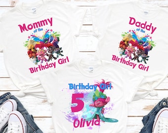 Camiseta de cumpleaños de Trolls: Camiseta personalizada para fiestas familiares