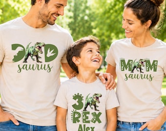 Three Rex Birthday Shirt: Matching Dinosaur Family Tees