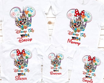 Vacances en famille Disney 2024, chemises assorties Disney, voyage Disney, chemises enfants Disney, chemises assorties pour la famille Disney, chemise vacances en famille