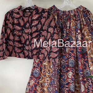 Pure cotton Block Print Skirt 3 Pc Set / Skirt,Blouse,Dupatta/ Free Shipping in US